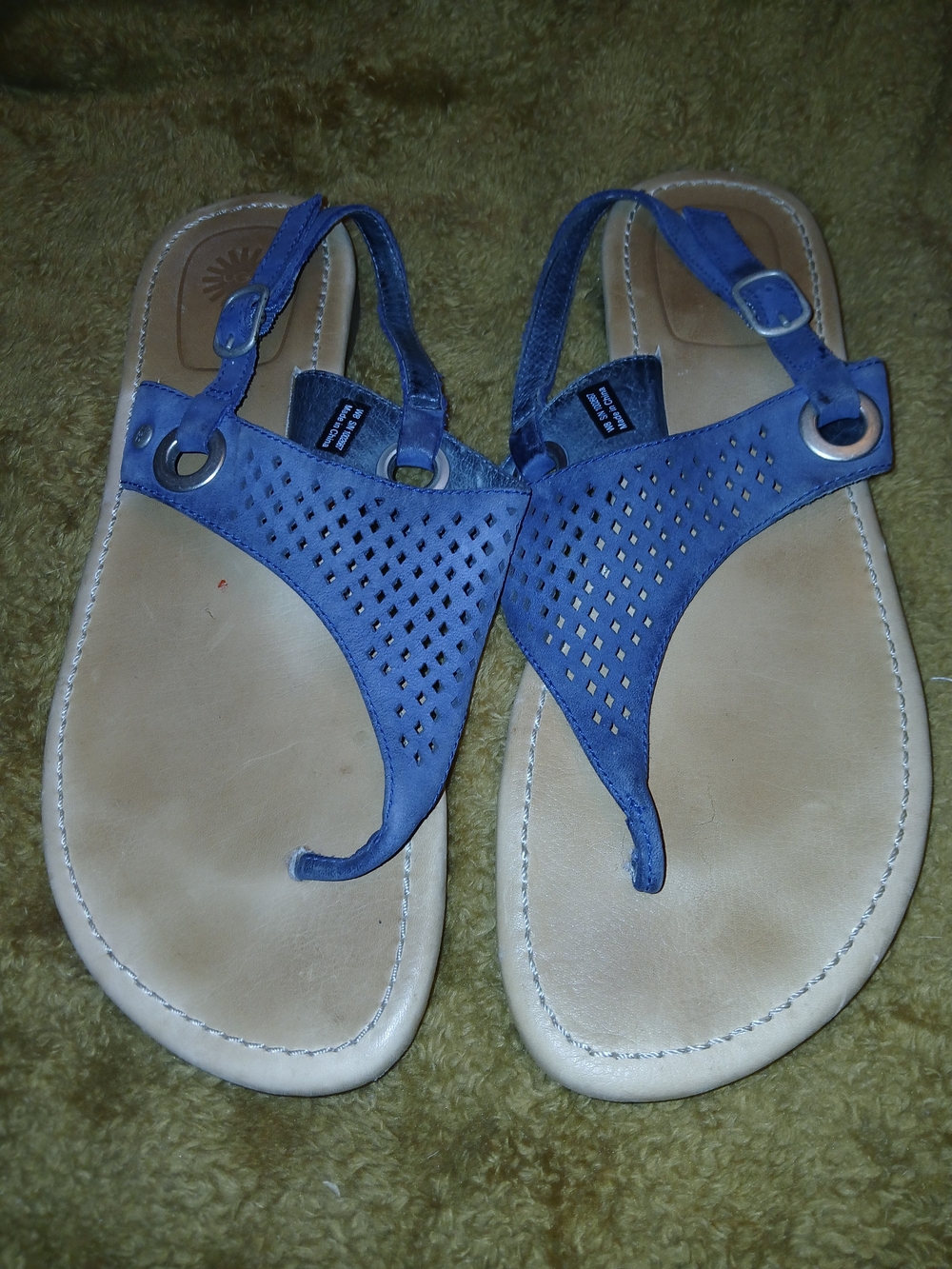 UGG Blue Perforated Leather Thong Sandals